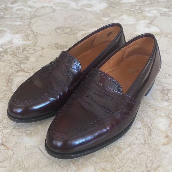 Vintage San Marino Classic Burgundy Leather Handmade Penny Loafers Size 8F - Picture 2 of 14